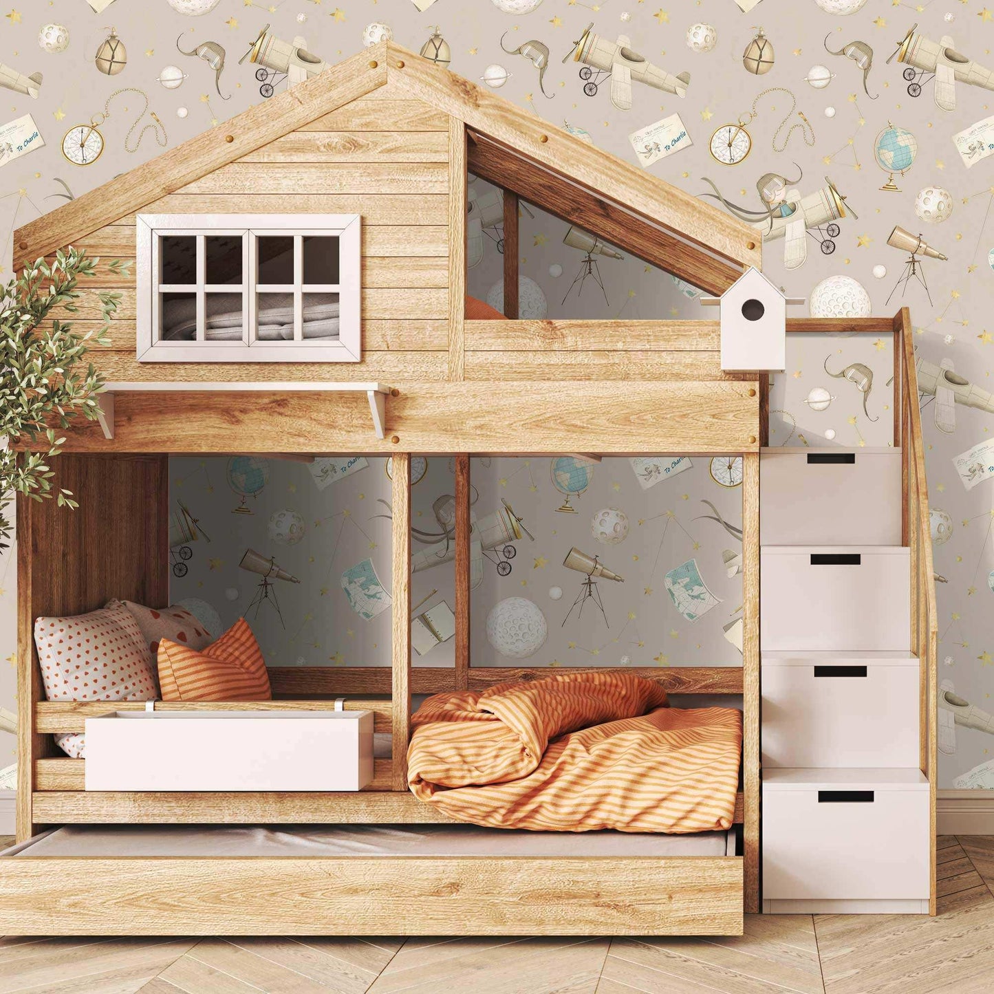 Bedroom design Kids Wallpaper Planets Shooting Stars, Planes, Maps, Astronomy is Fun