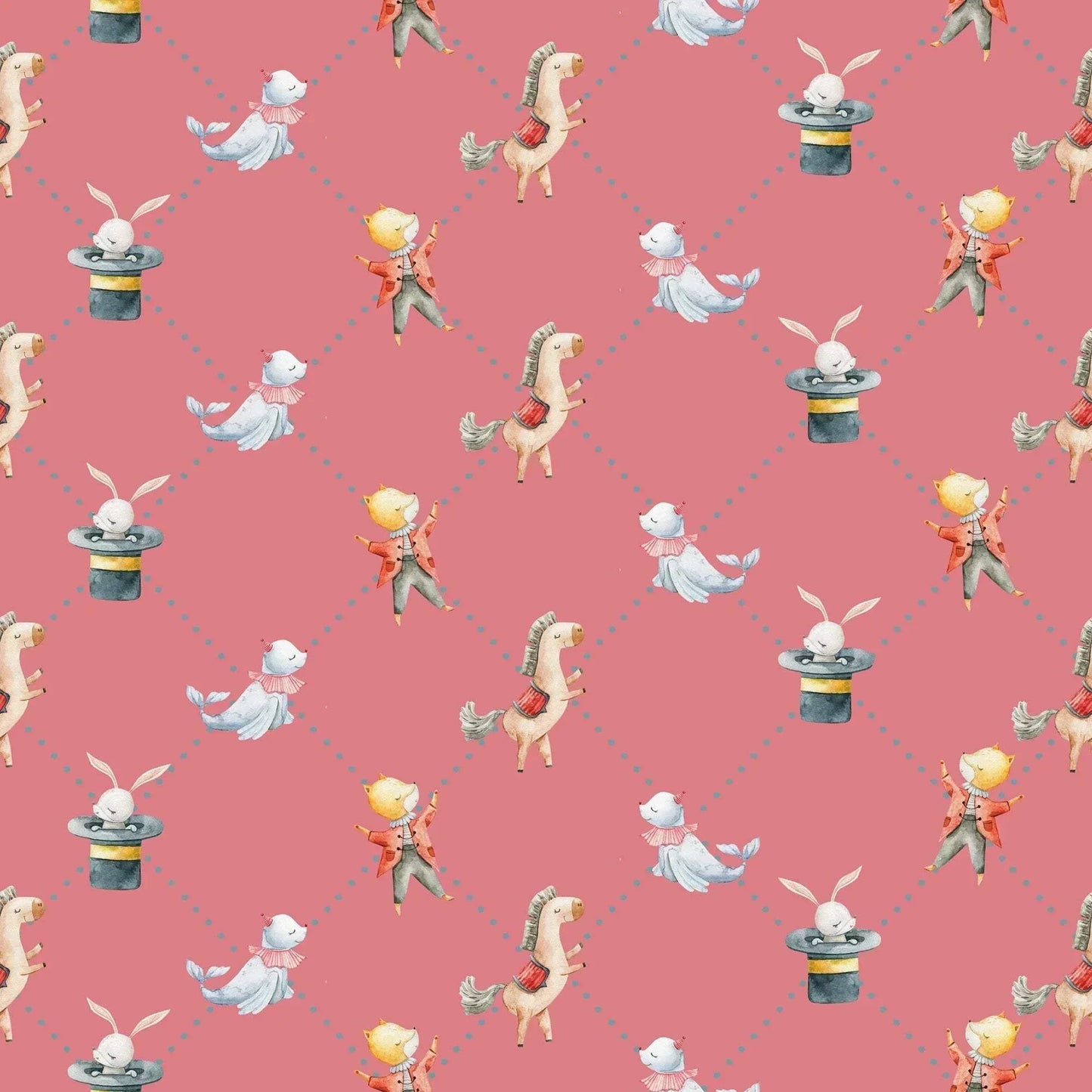 Pink Kids Wallpaper Horses, Rabbits, Bears and Sea Lions Bedroom Wallpaper.