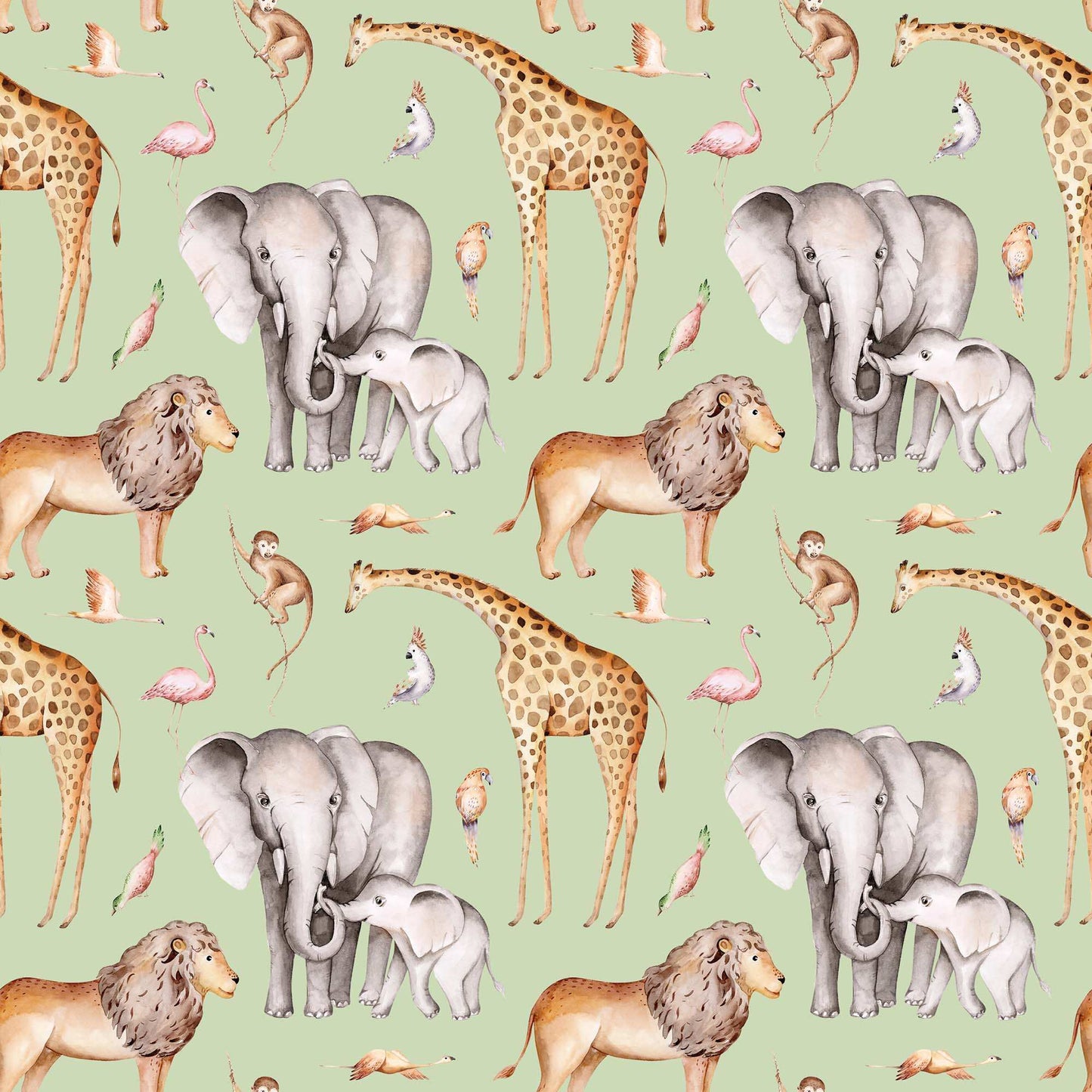 Green Childrens Monkey Jungle Wallpaper featuring Lions Elephants Giraffes
