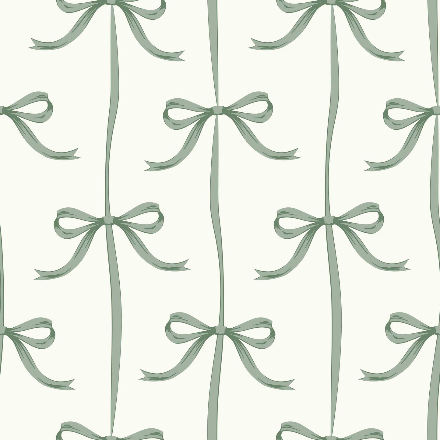 Green Classic Nursery Wallpaper Bows Ribbons