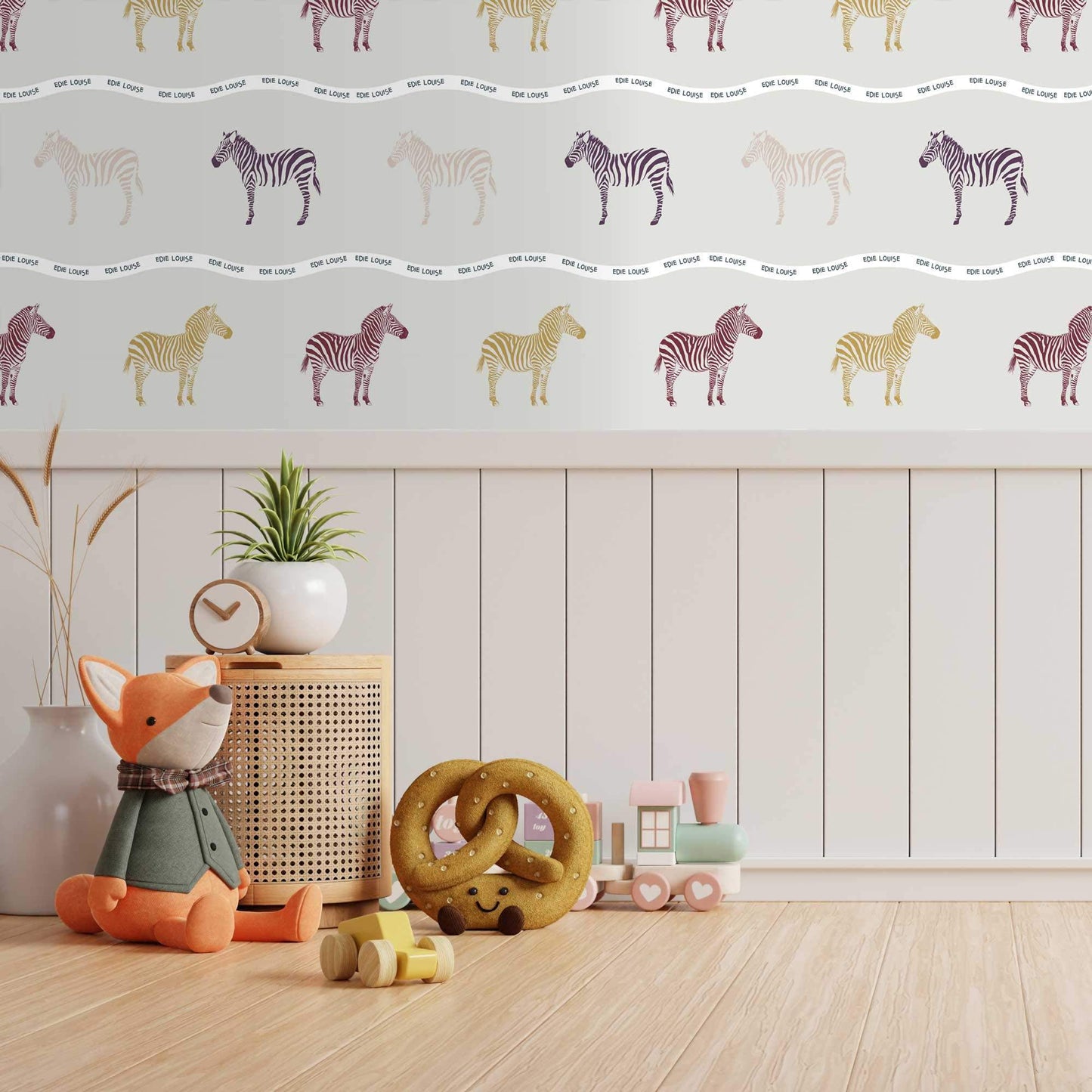 Room design Zebra Wallpaper Personalised, Colourful African Zebra, Kids Wallpaper.