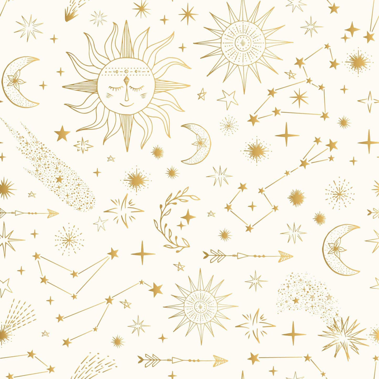 Wallpaper Shooting Stars Moons Sundials Childrens Bespoke Wallpaper sparkle ivory white