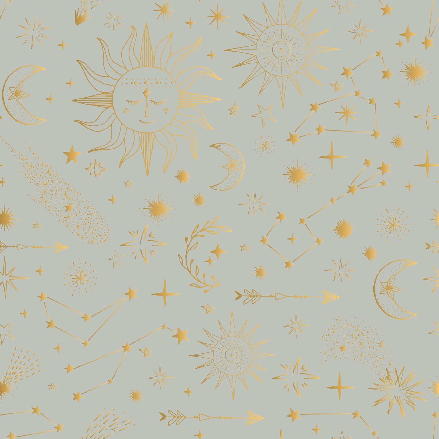 Wallpaper Shooting Stars Moons Sundials Childrens Bespoke Wallpaper pale green grey