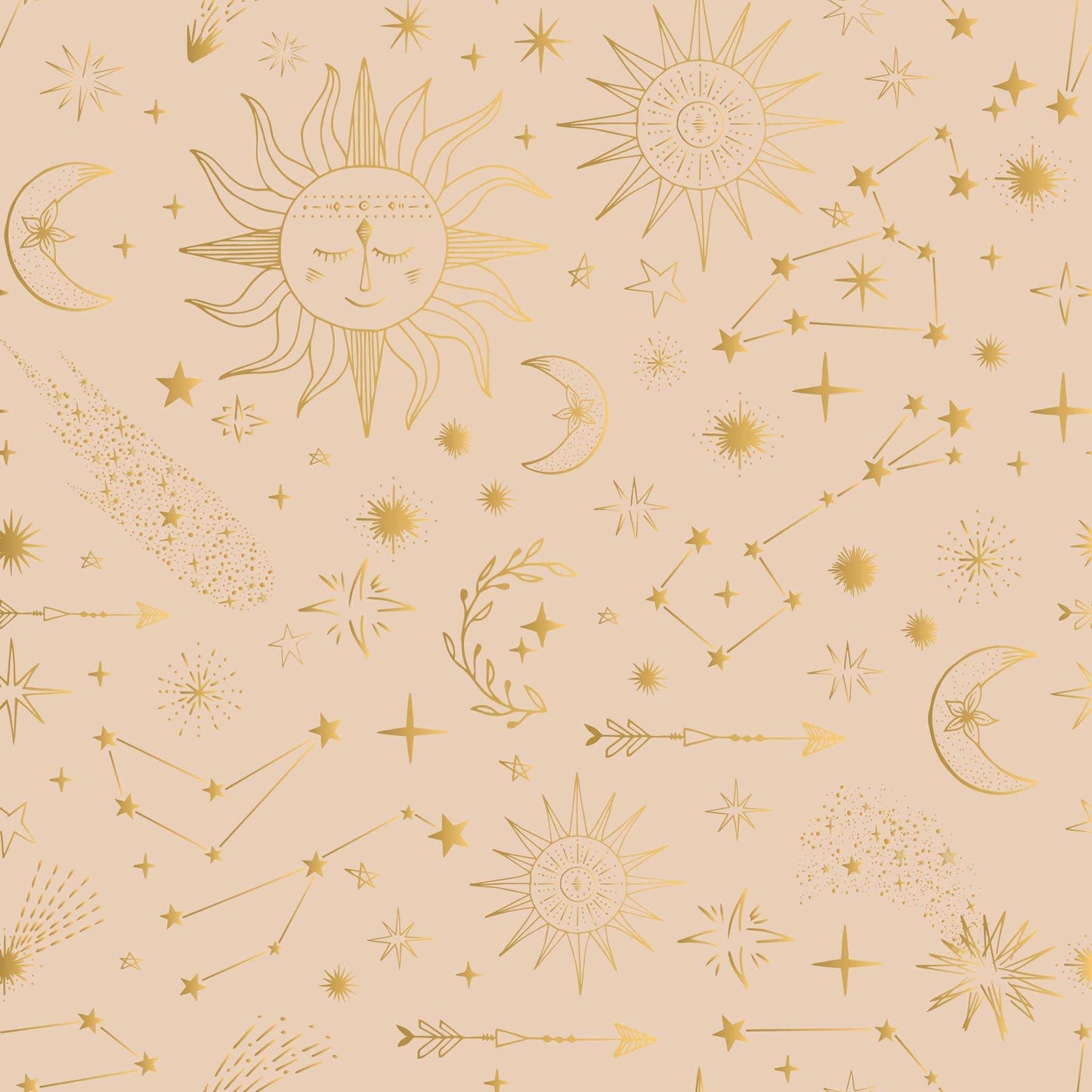 Wallpaper Shooting Stars Moons Sundials Childrens Bespoke Wallpaper warm beige