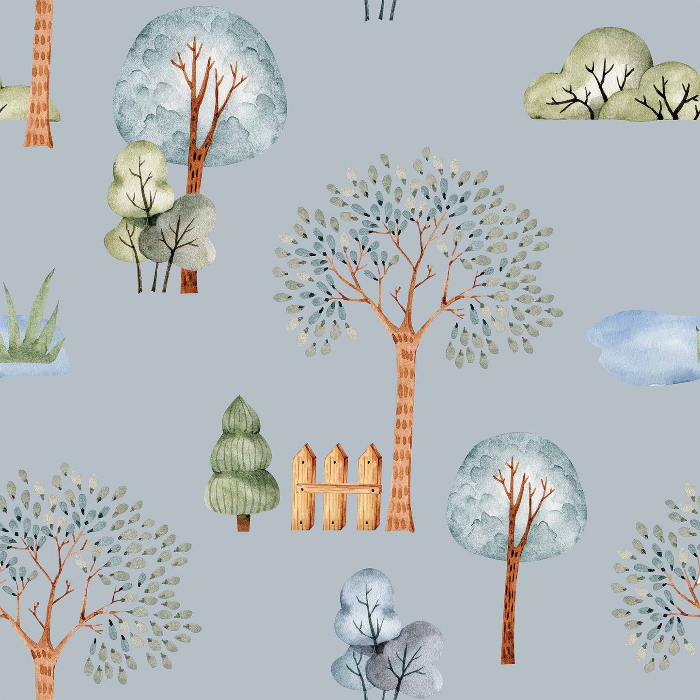 Pale Grey Luxury Childrens Wallpaper with beautiful trees