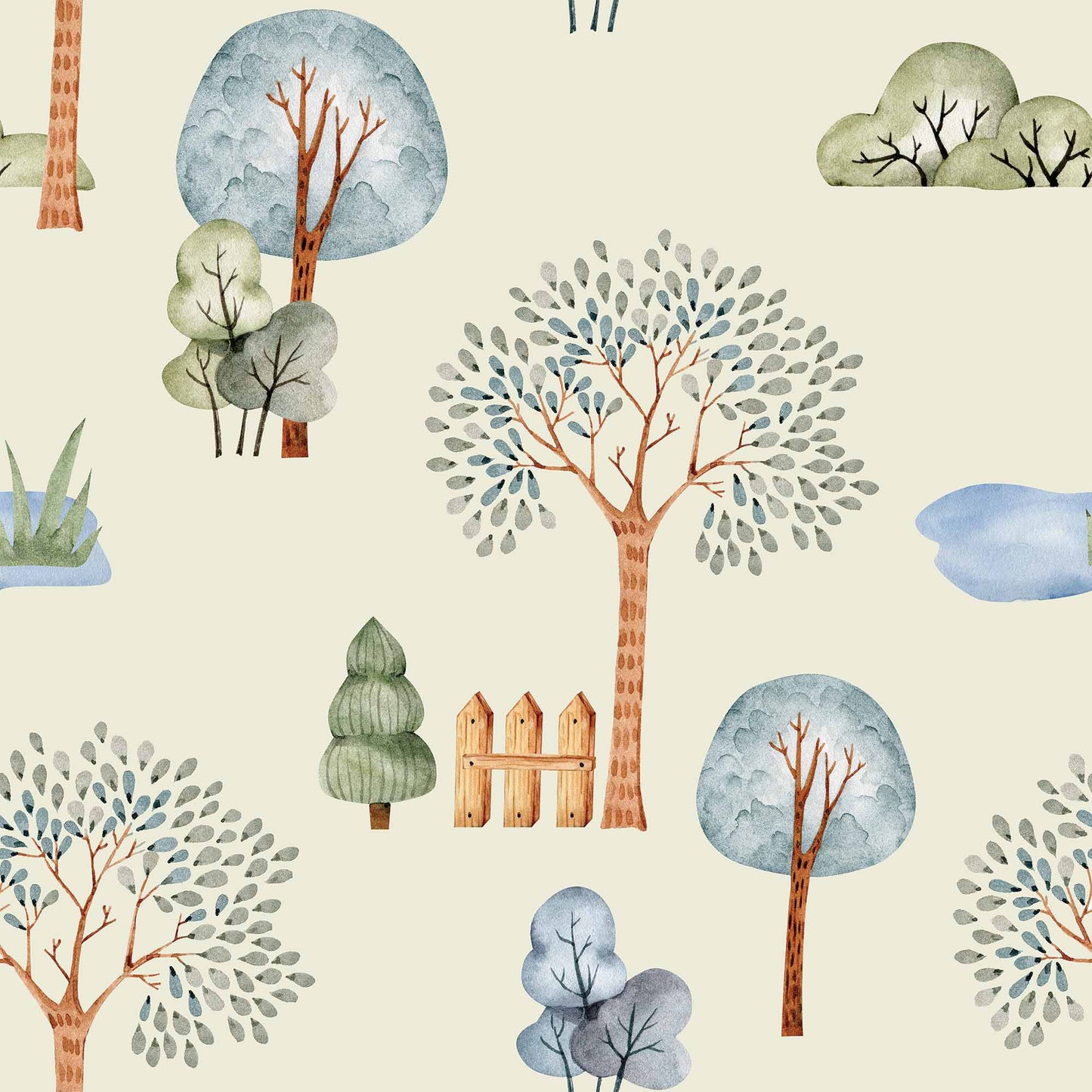 Pale Green Luxury Childrens Wallpaper with beautiful trees