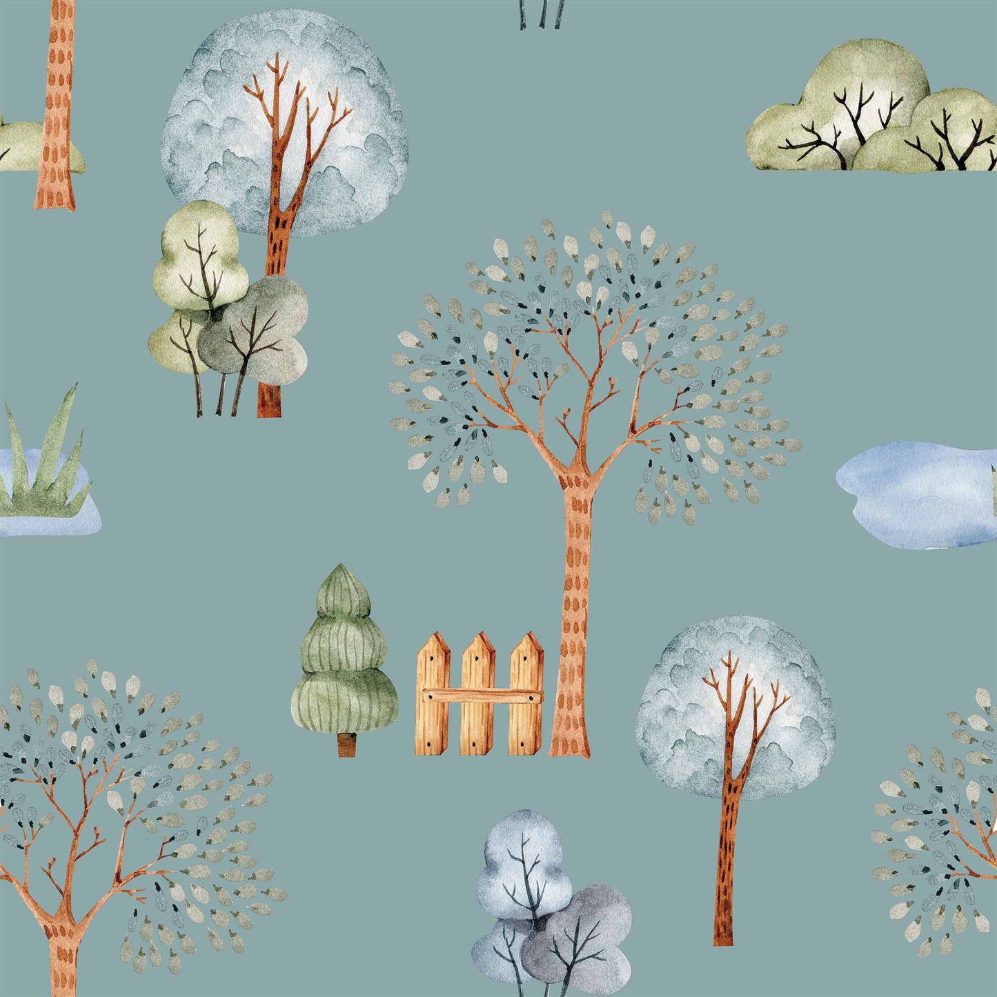 Sea Blue Luxury Childrens Wallpaper with beautiful trees