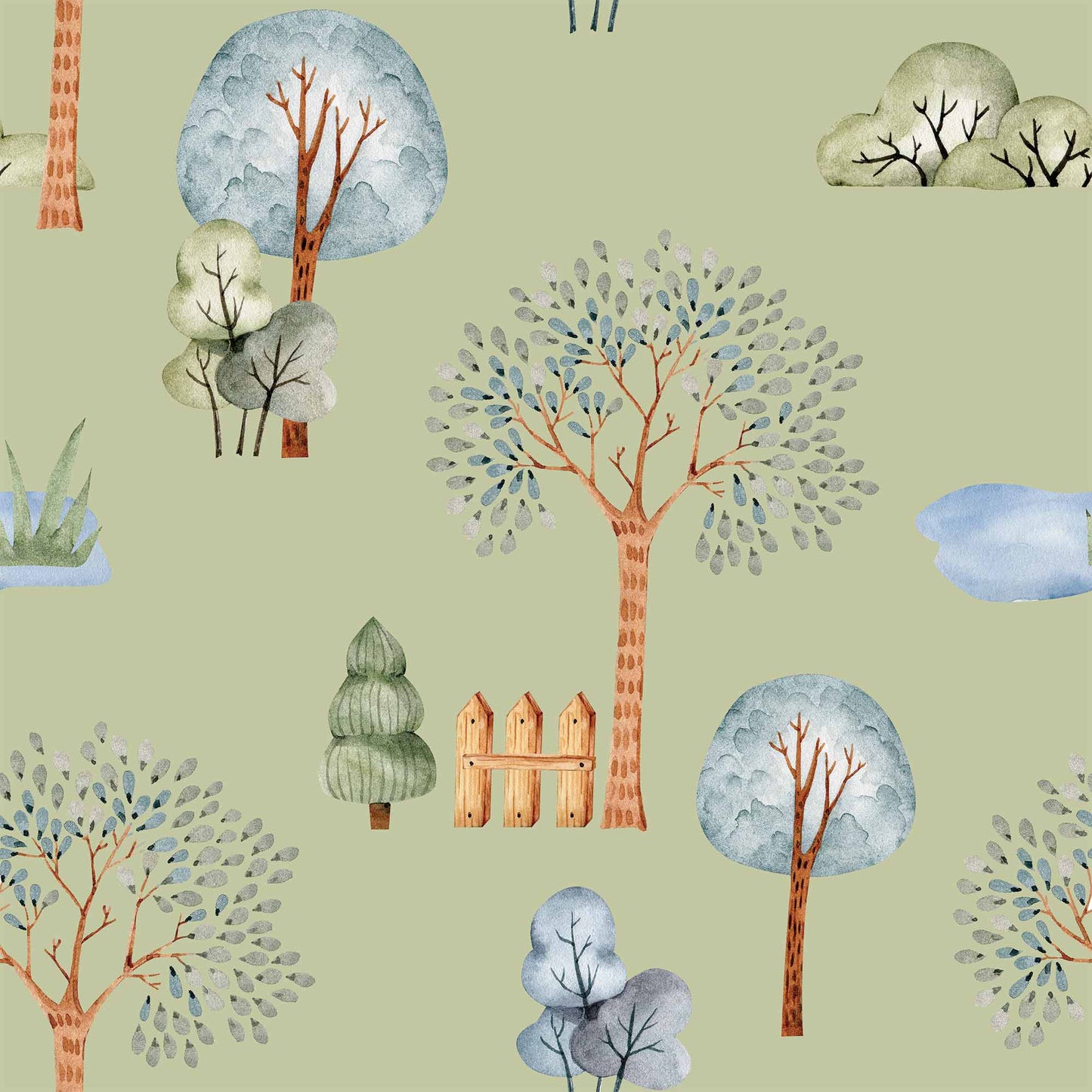 Green Luxury Childrens Wallpaper with beautiful trees