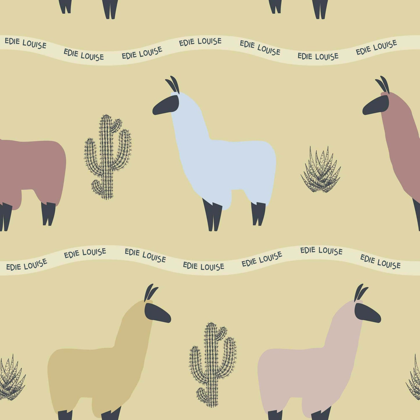 Nursery Childrens Wallpaper Llama animal bedroom wallpaper in dusky pink, mellow yellow colours