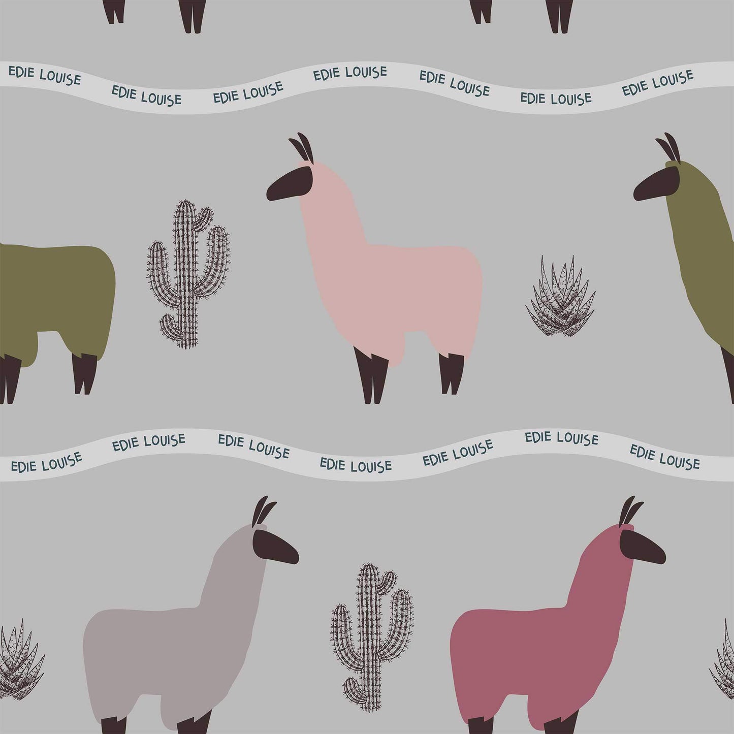 Nursery Childrens Wallpaper Llama animal bedroom wallpaper in grey pink green colours