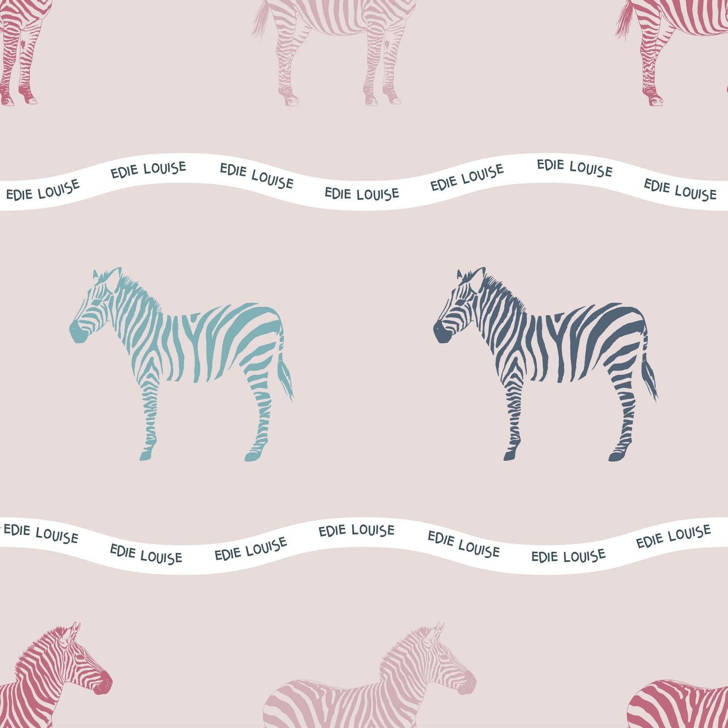 Dark Pink and Grey Zebra Wallpaper Personalised, Colourful African Zebra, Kids Wallpaper.