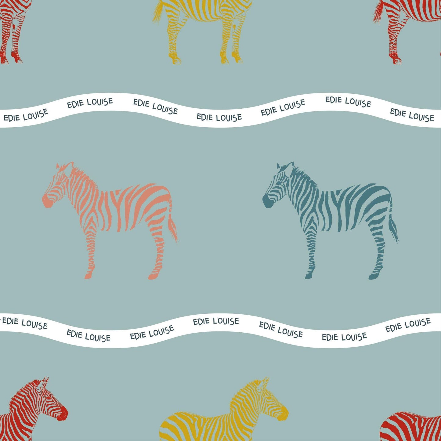 Yellow and Green Zebra Safari Wallpaper Personalised, Colourful African Zebra, Kids Wallpaper.