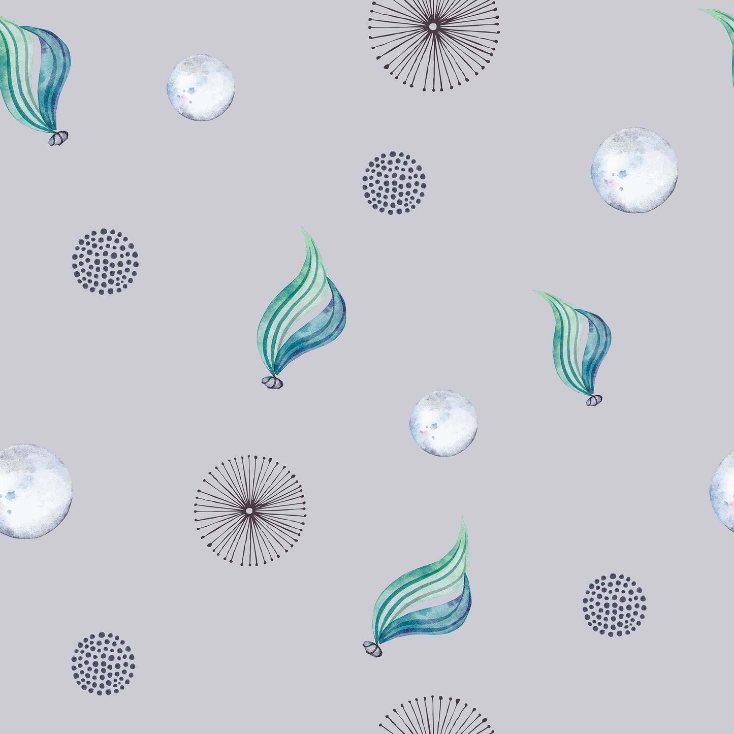 Wallpaper for Baby's Rooms Sea creatures and ocean treasures bespoke wallpaper for nurseries playrooms for babies children kids bedrooms designed with grey background