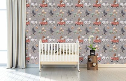 Bedroom Wallpaper for Kids Animals Bears Racing Cars Bunnies and Cats. Bedroom image