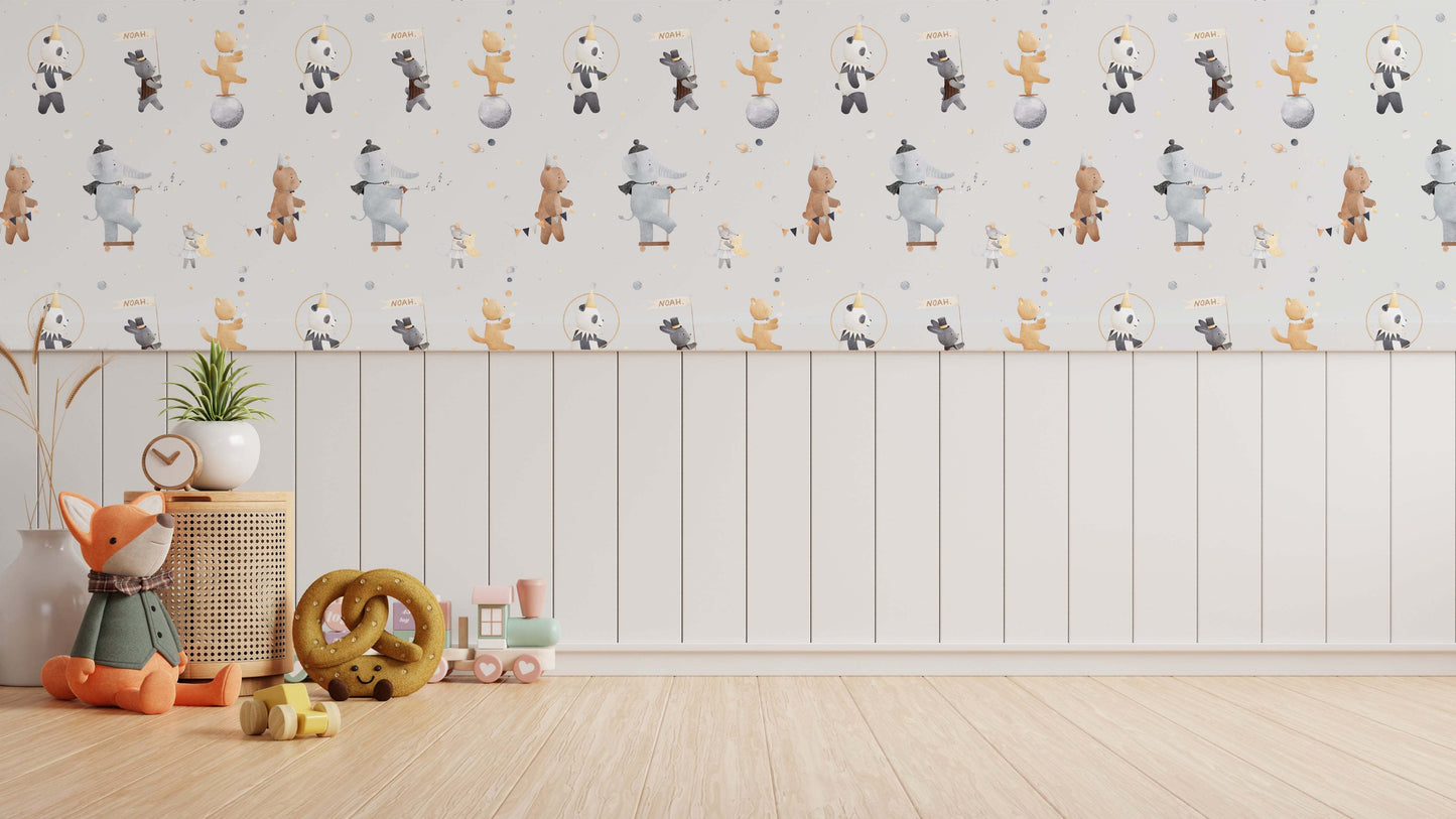 Room idea Kids Bedroom Wallpaper Circus Polar Bears Elephants Cats Mice and Bears