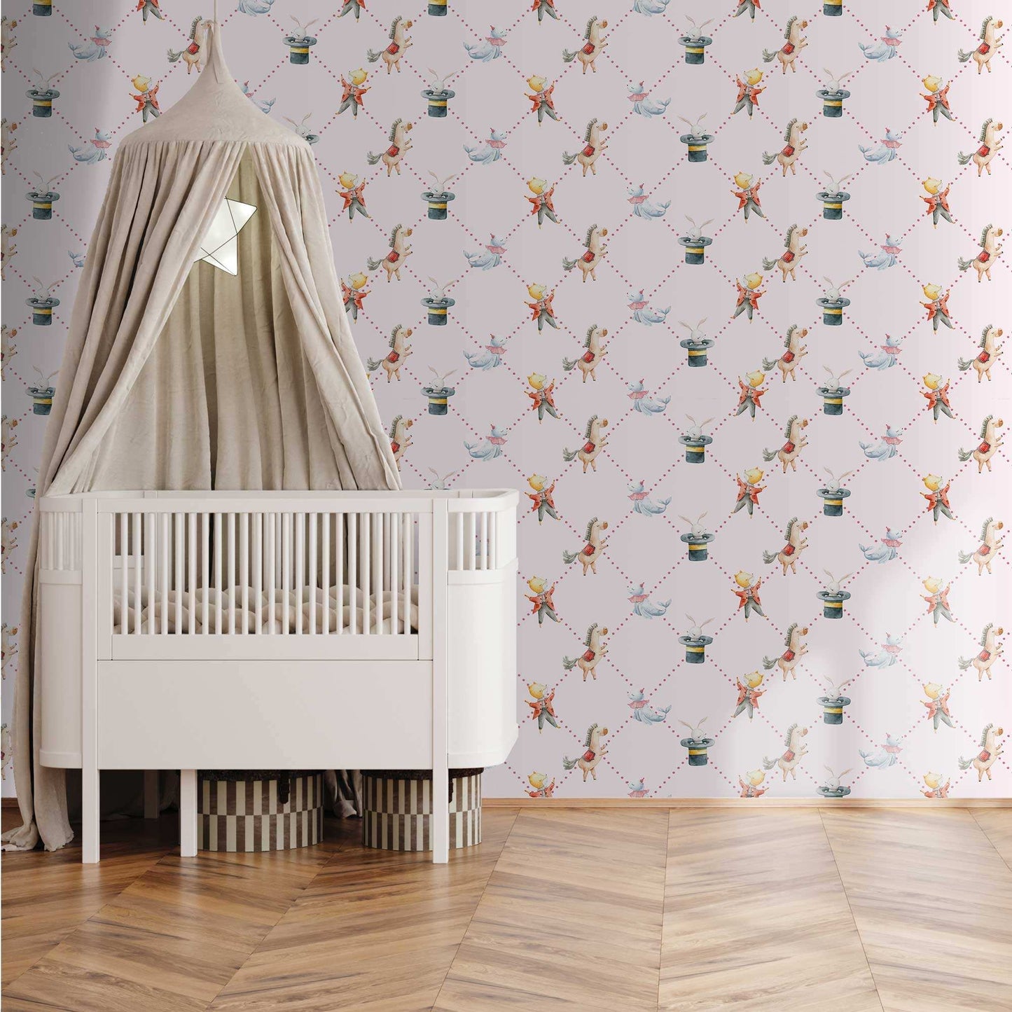 Babies Nursery Kids Wallpaper Horses, Rabbits, Bears and Sea Lions Bedroom Wallpaper.