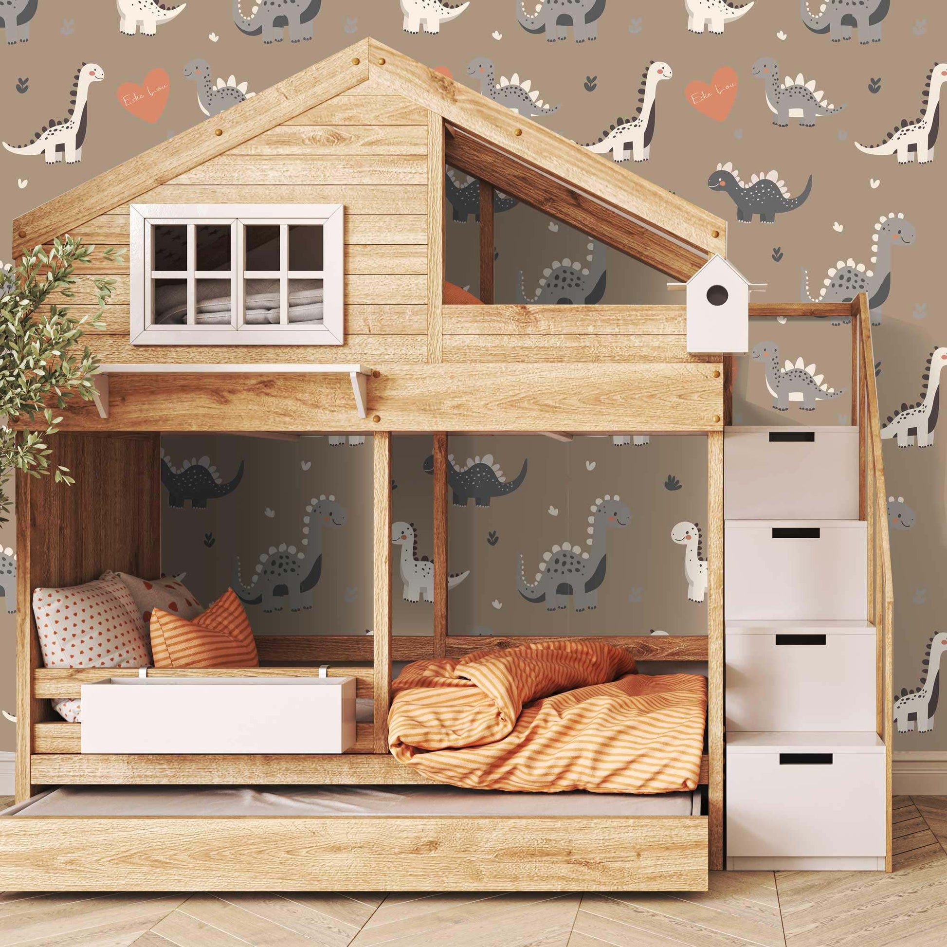 Kids Bedroom Wallpaper Adorable Cute Baby Dinosaurs with Love Hearts. Bedroom Idea