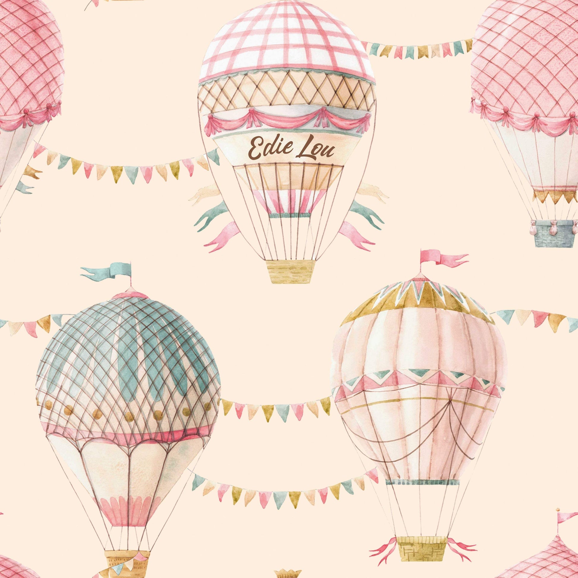 Babies Bedroom Wallpaper Beautiful Pastel coloured Hot Air Balloons. Cream background 