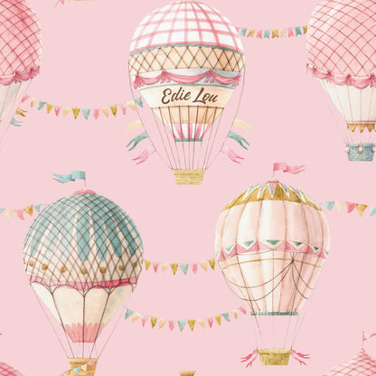 Babies Bedroom Wallpaper Beautiful Pastel coloured Hot Air Balloons. In baby pink background 