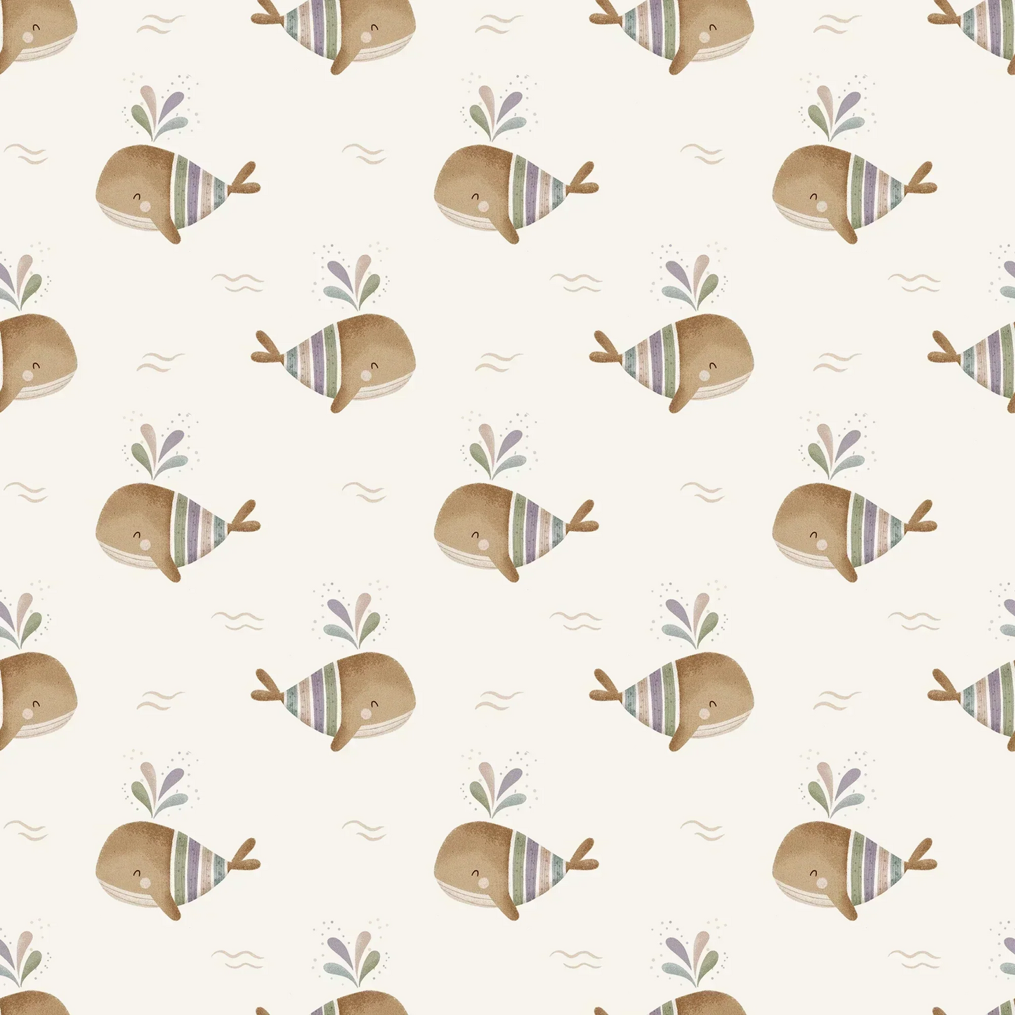 Yellow Kids Bespoke Whale Wallpaper Colorful Cute Family Baby Whales, Swimming in the sea.