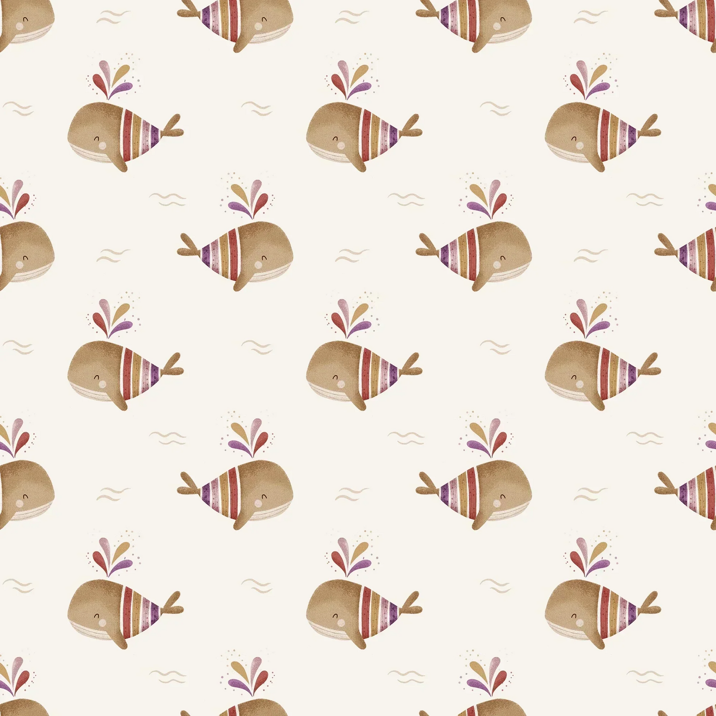 Ruby Red Kids Bespoke Whale Wallpaper Colorful Cute Family Baby Whales, Swimming in the sea.