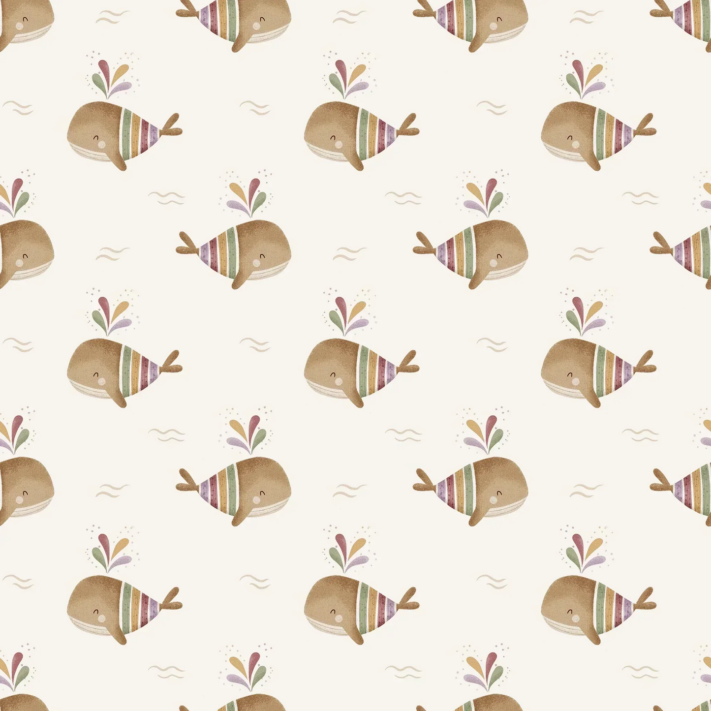 Purple Kids Bespoke Whale Wallpaper Colorful Cute Family Baby Whales, Swimming in the sea.