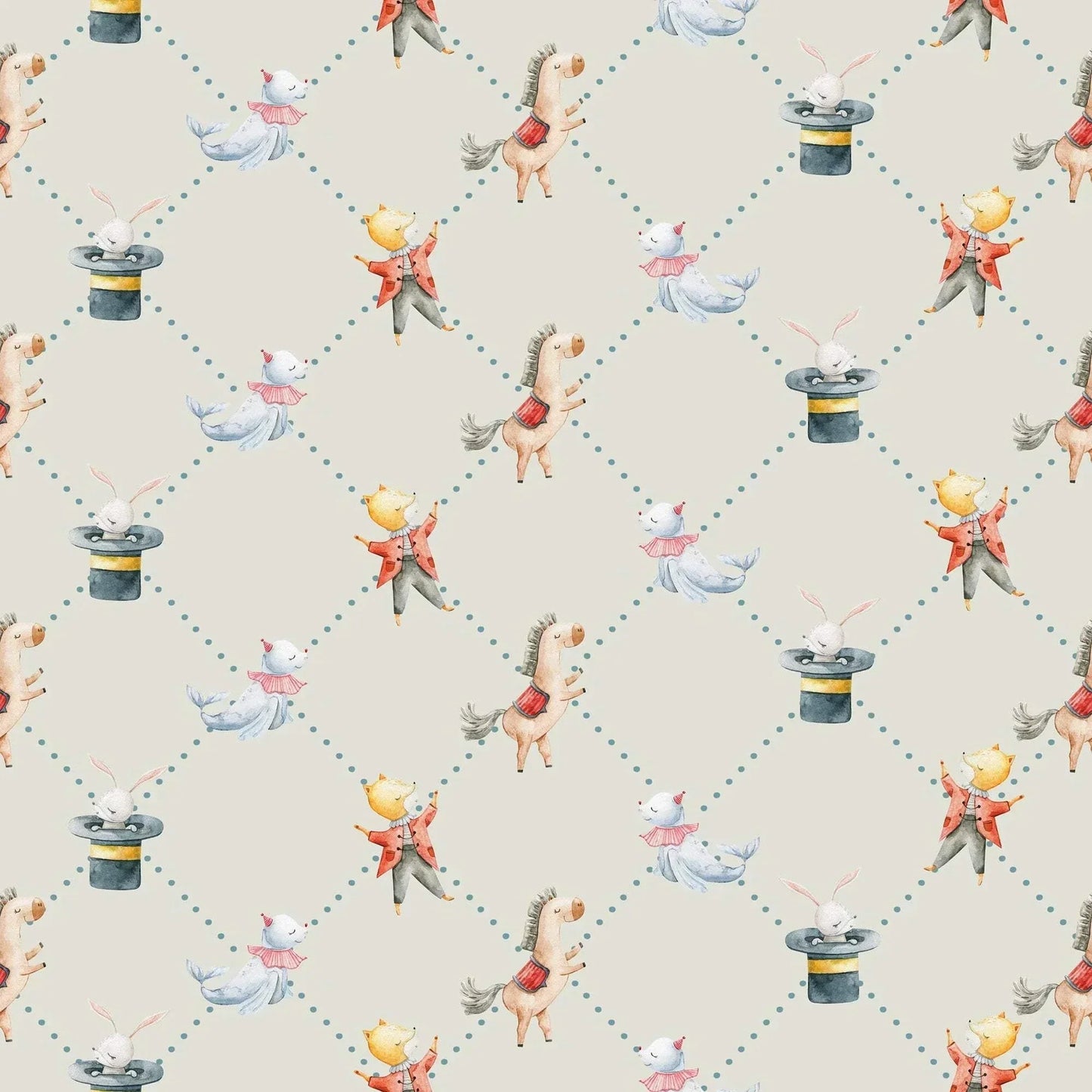 Pale grey Kids Wallpaper Horses, Rabbits, Bears and Sea Lions Bedroom Wallpaper.