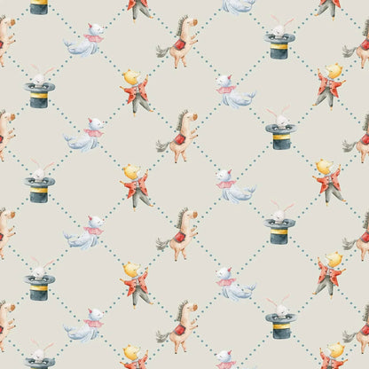 Pale grey Kids Wallpaper Horses, Rabbits, Bears and Sea Lions Bedroom Wallpaper.
