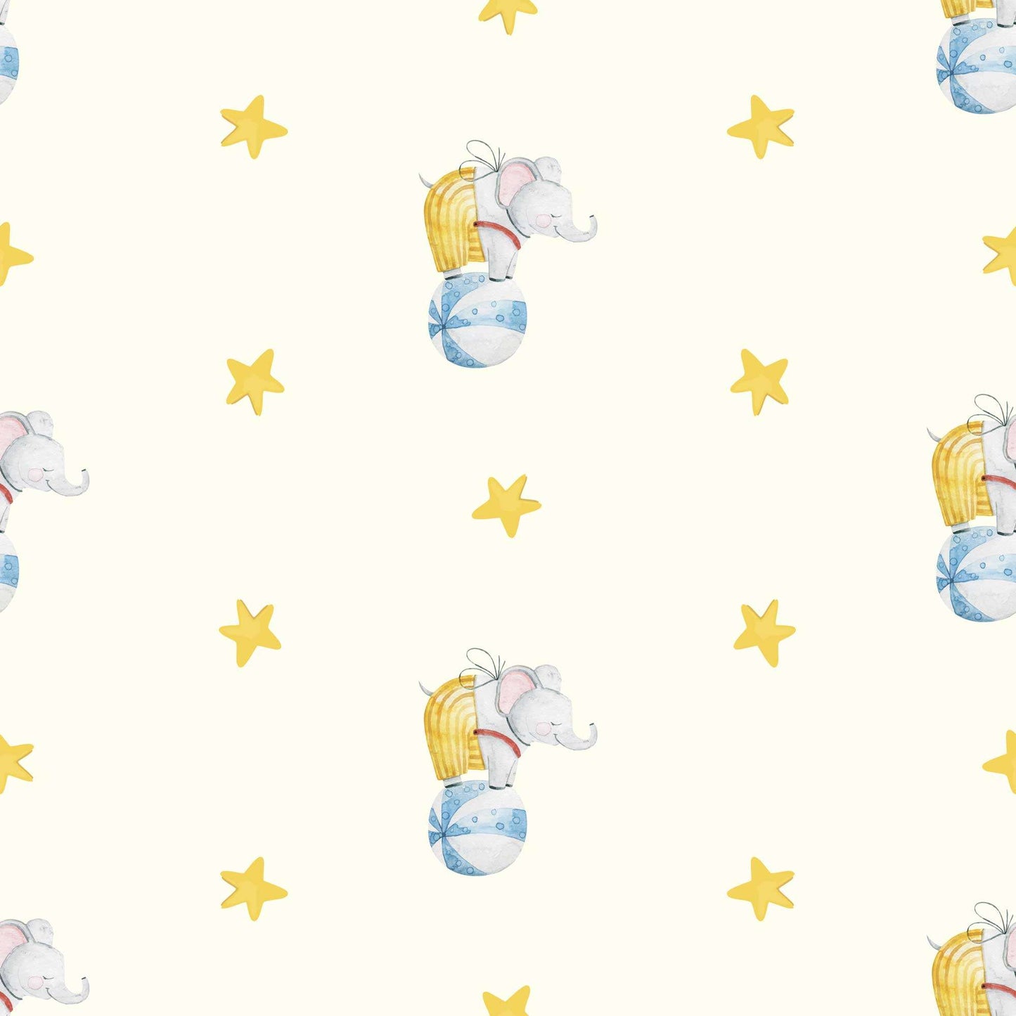 Baby Elephant Wallpaper - Circus Ball, Striped Trousers and Cute Ears. Golden Yellow 