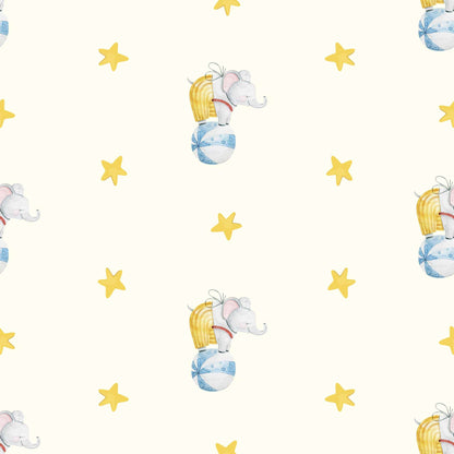 Baby Elephant Wallpaper - Circus Ball, Striped Trousers and Cute Ears. Golden Yellow 