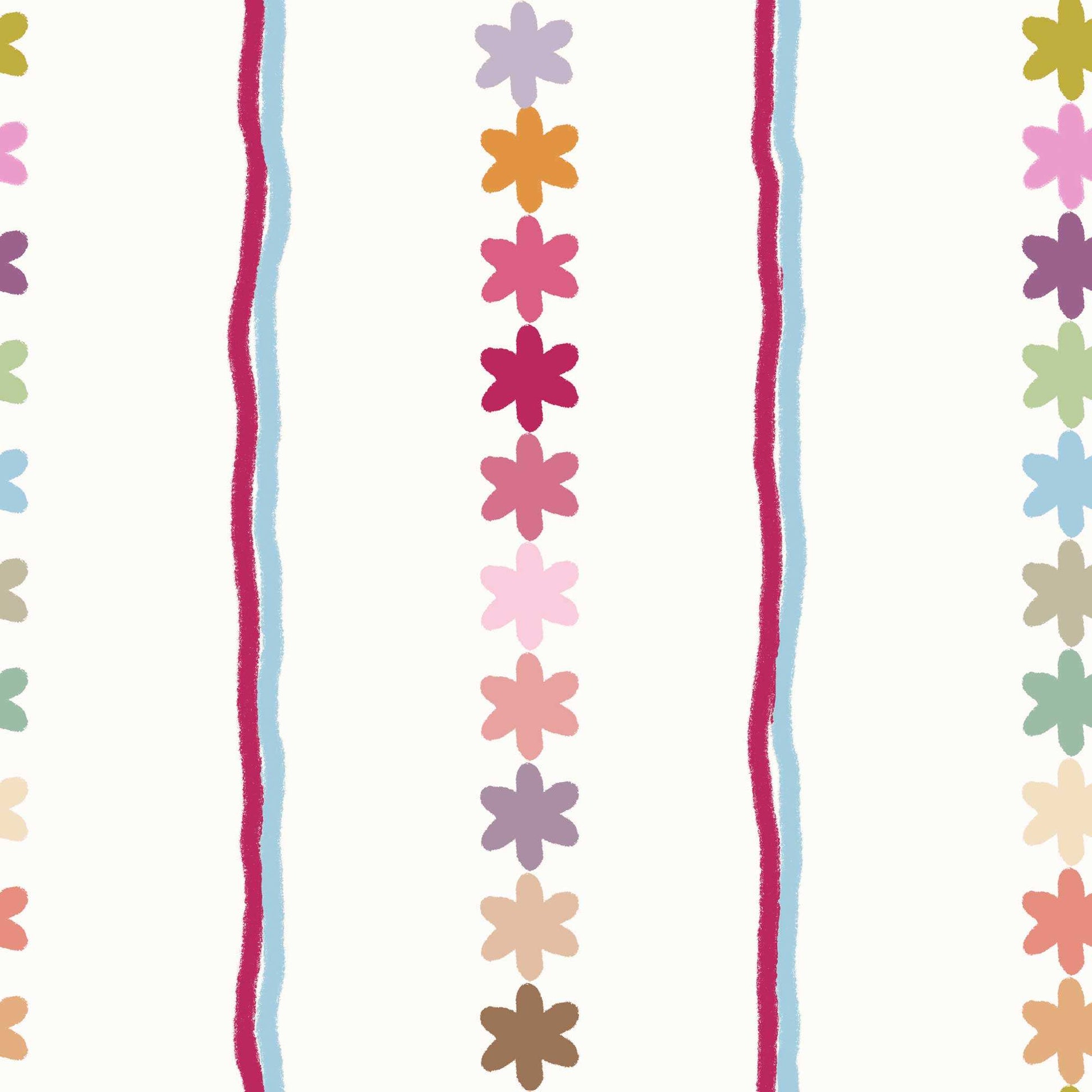 Childrens Bedroom Wallpaper Cute Colourful Flowers with Super Stripes red