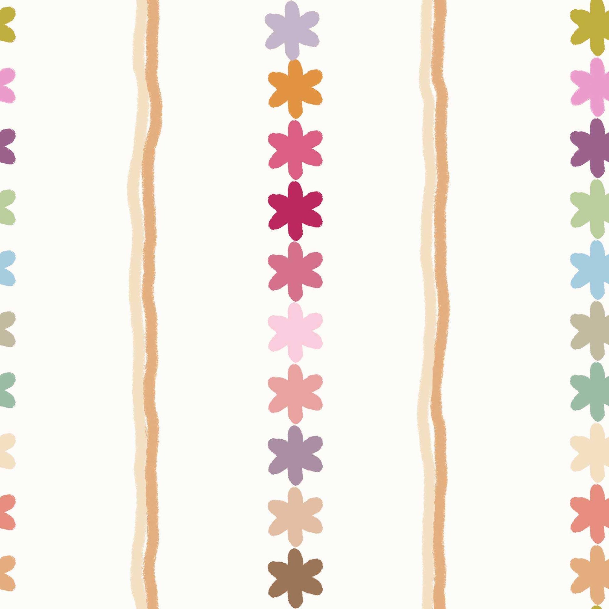 Childrens Bedroom Wallpaper Cute Colourful Flowers with Super Stripes in biscuit 