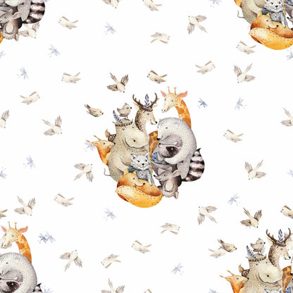 Beige Off White Animal Wallpaper for Kids with Hippos, Giraffes, Birds, foxes and baby Deer 