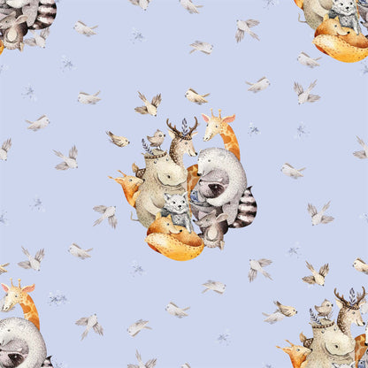 Blue Animal Wallpaper for Kids with Hippos, Giraffes, Birds, foxes and baby Deer 
