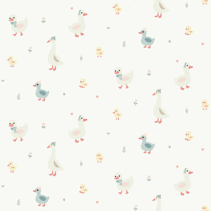  Nursery Wallpaper - Cute Geese Ducks and Baby Chicks with pale grey background