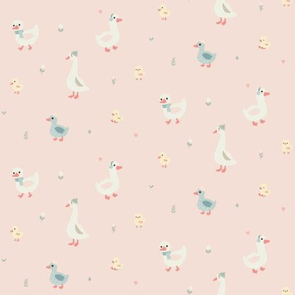  Nursery Wallpaper - Cute Geese Ducks and Baby Chicks with pastel pink background