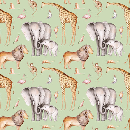 Green Childrens Monkey Jungle Wallpaper featuring Lions Elephants Giraffes