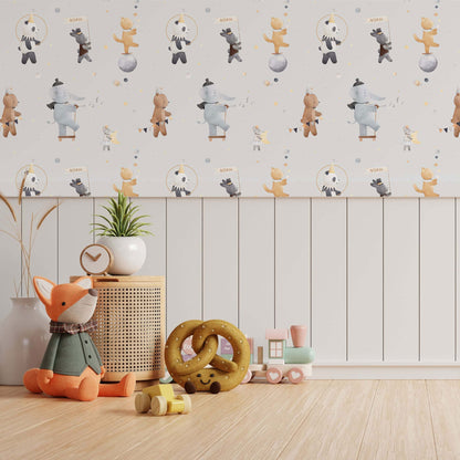 Midnight Circus. A Personalised Wallpaper Featuring Circus Bears, Elephants and Panda's