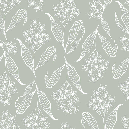 Green Baby's relaxing nursery wallpaper with flowers in pastel shades 