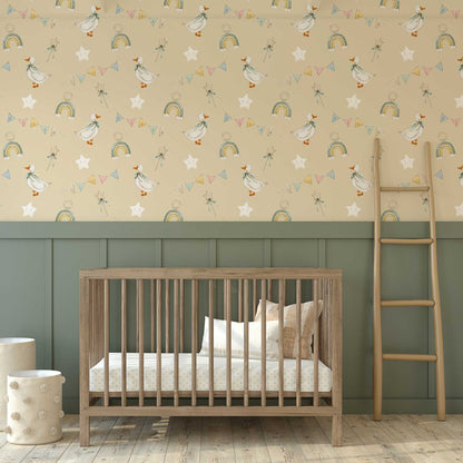 Bespoke Nursery Wallpaper - Ducks Stars Ribbons & Rainbows