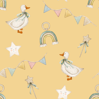 Bespoke Nursery Wallpaper - Ducks Stars Ribbons & Rainbows