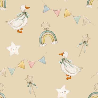 Bespoke Nursery Wallpaper - Ducks Stars Ribbons & Rainbows