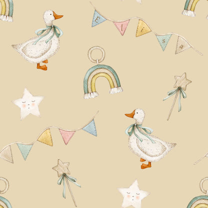 Bespoke Nursery Wallpaper - Ducks Stars Ribbons & Rainbows