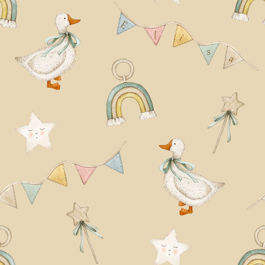 Bespoke Nursery Wallpaper - Ducks Stars Ribbons & Rainbows