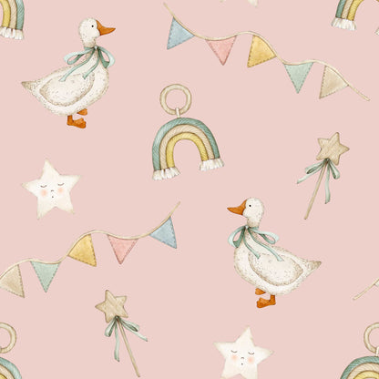 Bespoke Nursery Wallpaper - Ducks Stars Ribbons & Rainbows