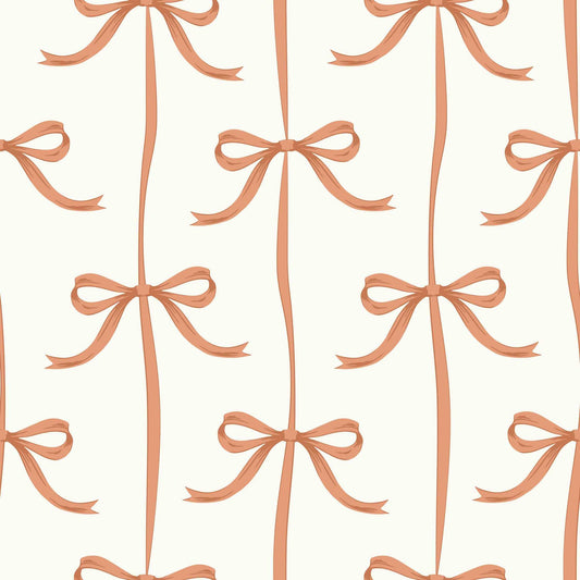 Apricot Classic Nursery Wallpaper Bows Ribbons