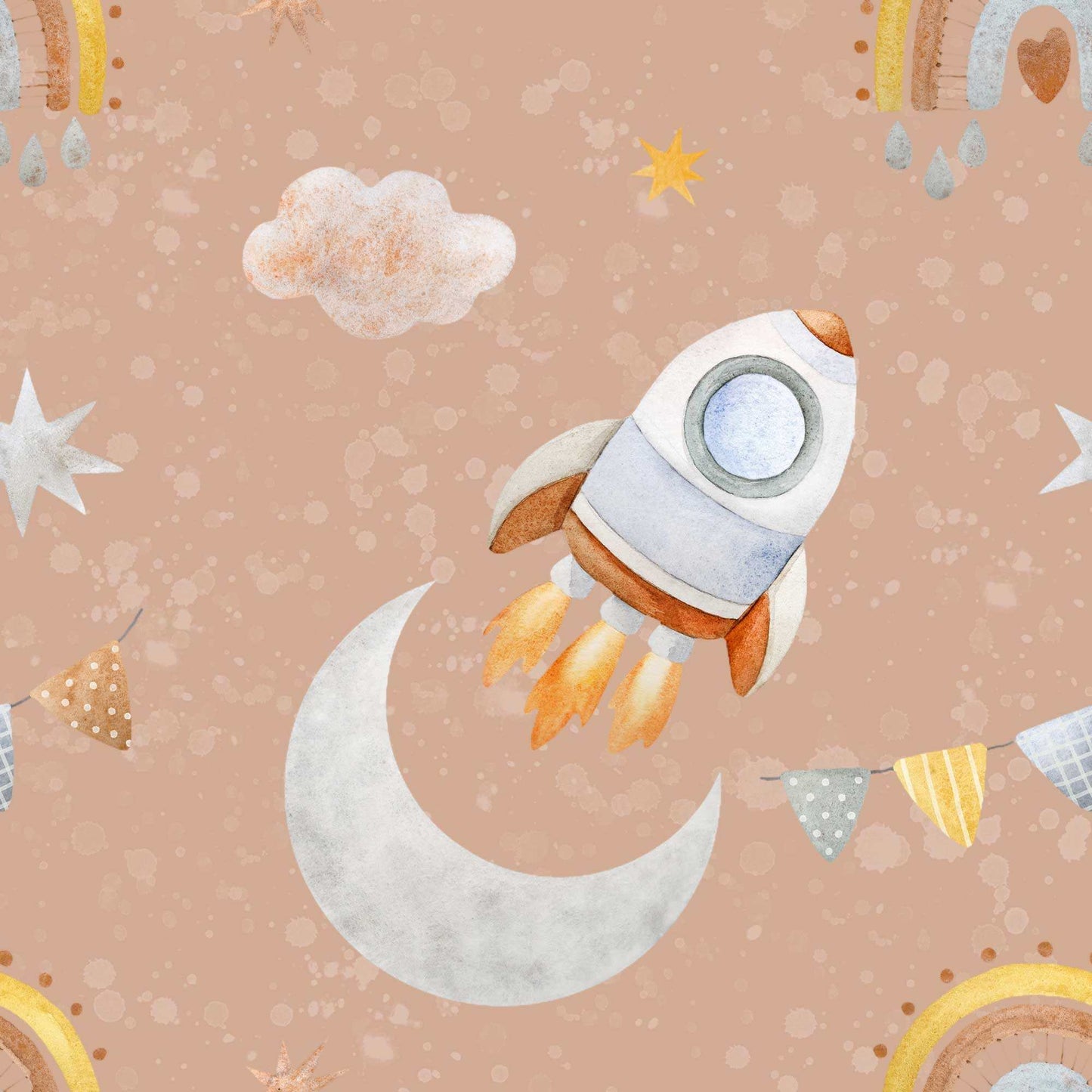 Pale beige Kids Outer Space Wallpaper 