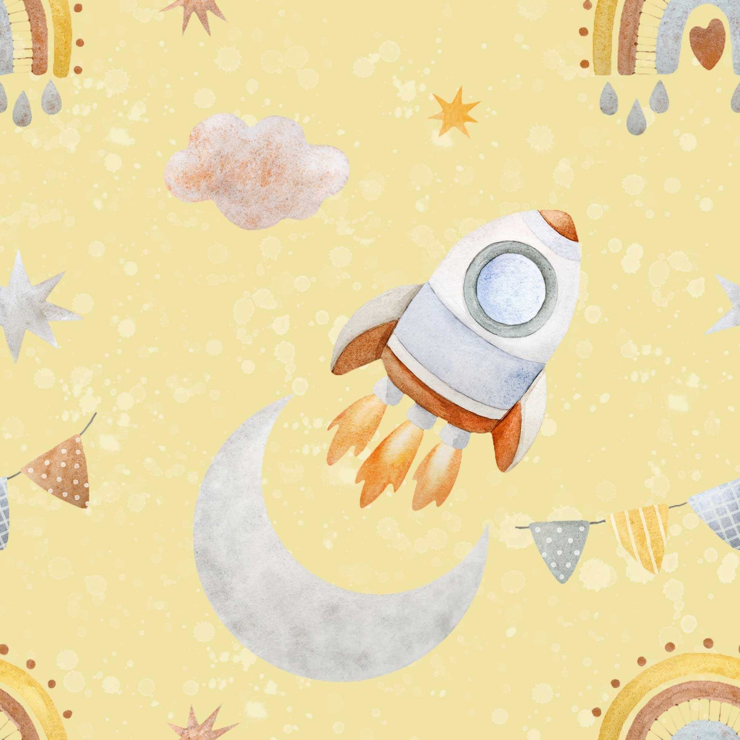 Pale yellow Kids Outer Space Wallpaper 