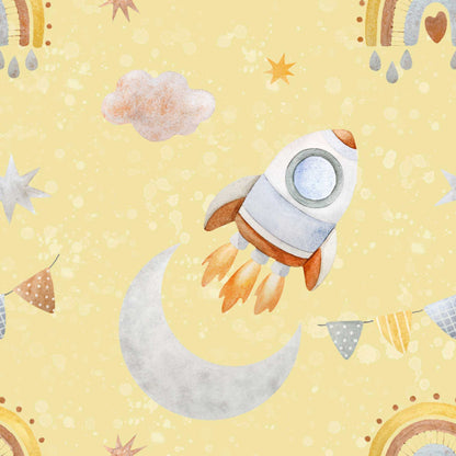 Pale yellow Kids Outer Space Wallpaper 