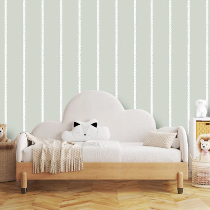 Ribbon & Rope | Bespoke Pinstripe Nursery Wallpaper with Rope Inspired Details